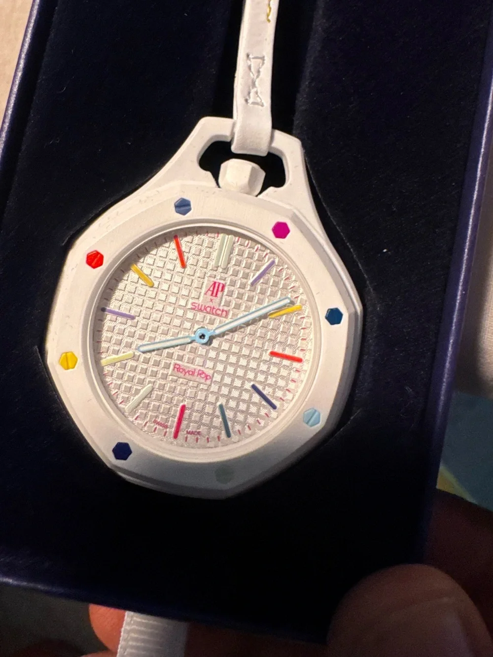 Swatch Huit Blanc Royal Pop Pocket Watch with Multicolor Accents